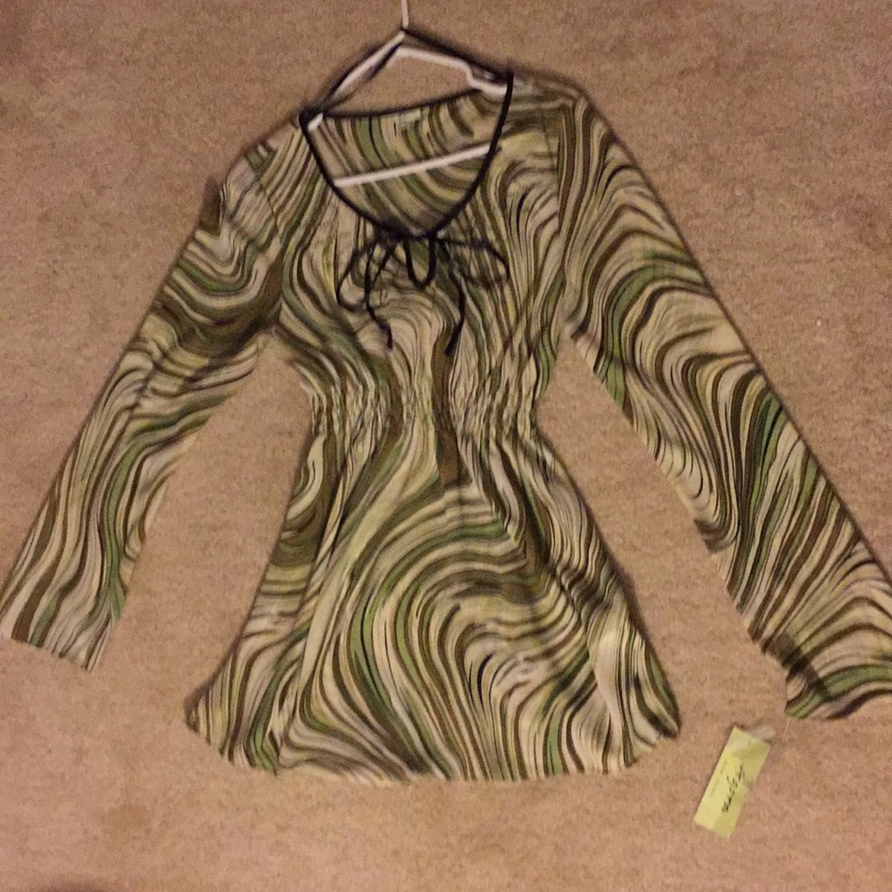 Agora taupe and green blouse. Fits size medium